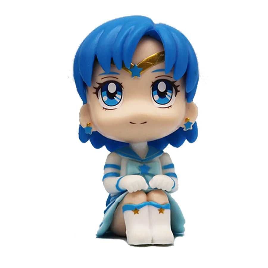 Q Version Sailor Moon Anime Figure Kawaii Sailor Mars Jupiter Mercury Venus Action Figure PVC Collection Model Doll Toy for Kids