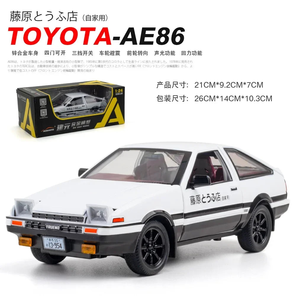 1:24 Initial D Toyota Trueno AE86 Alloy Diecast Car Model Sports Car Toys For Kids Adults Pull Back Vehicles Toy Cars Black Hood