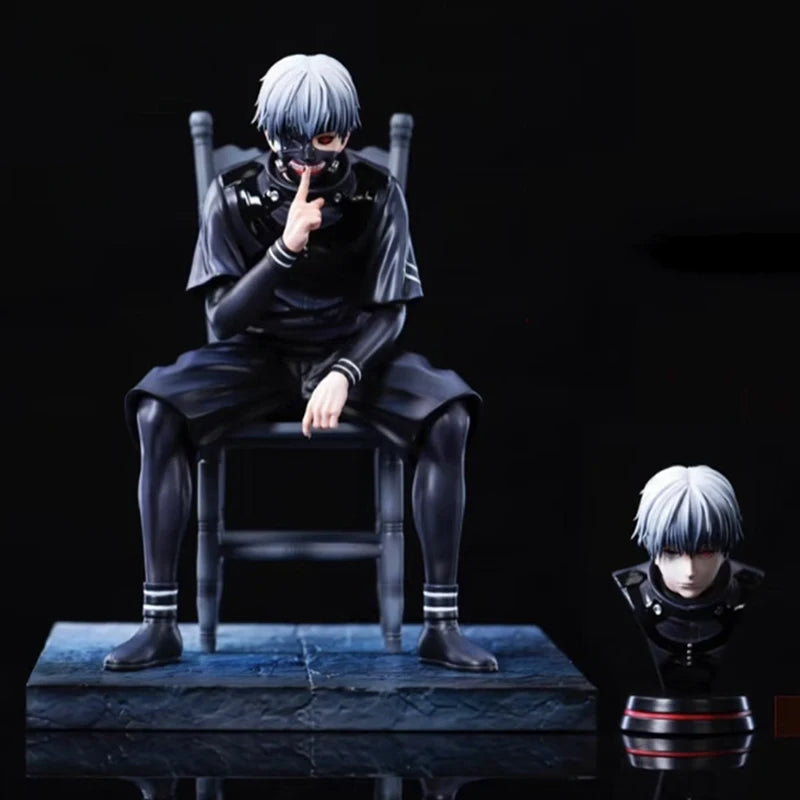 18cm GK Tokyo Ghoul Kaneki Ken With Chair BW Sitting Ver Toys Chinese Anime PVC Action Figure Toy Game Collectible Model Doll