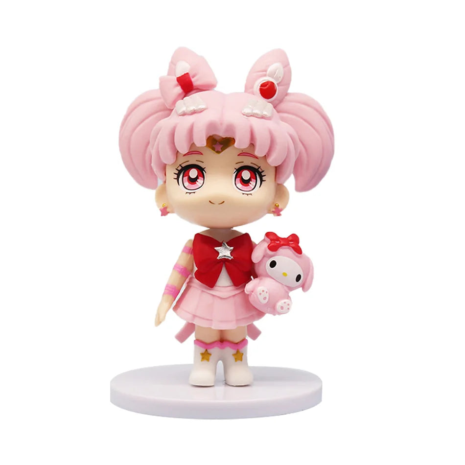 6 PCS/Set Pretty Guardian Sailor Moon 7cm Anime Figure Tsukino Usagi Chibiusa Hino Rei Kino Makoto Figurine Kids Toy