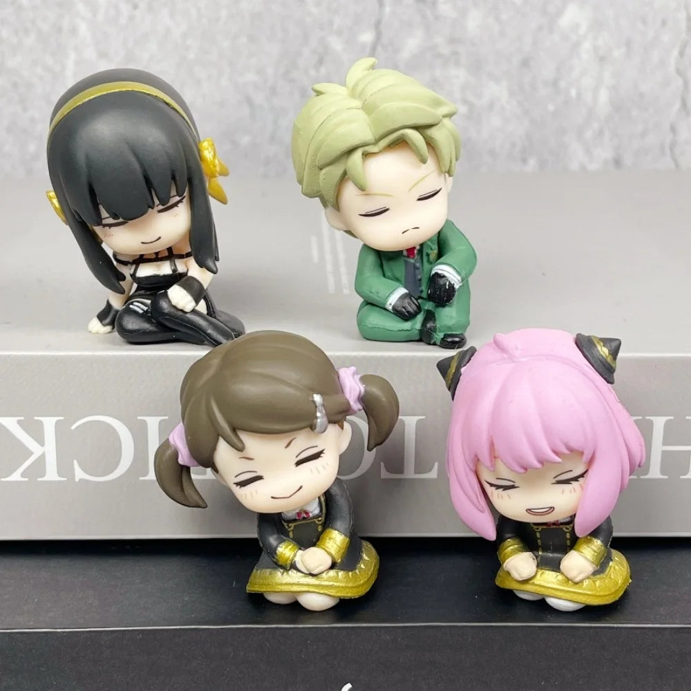 4pcs Cute SPY X FAMILY FigureSmall  Anya Sleeping Statues Anime Loid Forger Yor Figurine House Decoration Desk Accessories Gift