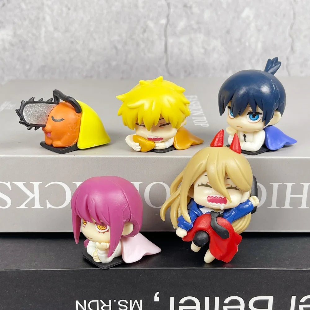 Cute Chainsaw Man House Decoration Sleeping Denji Makima Aki Figure Statues Anime Kawaii Power Figurine Pochita Desk Accessories