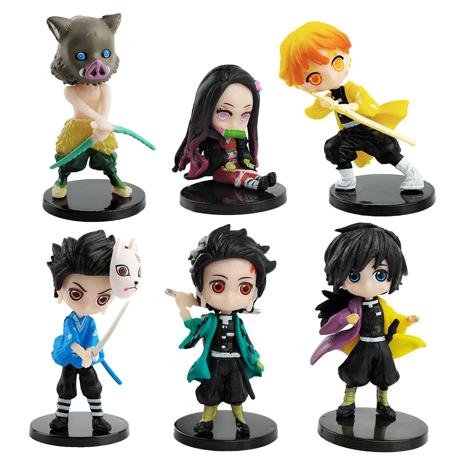 6pcs/12pcs/Sets Q Posket Figure Wholesale Demon Slayer Mini Figurine Kimetsu No Yaiba Small PVC Dolls Desktop Decoration