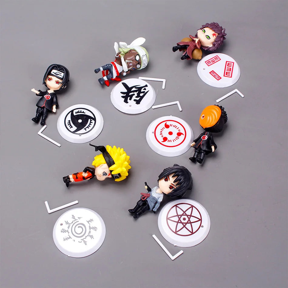 6 Pcs/Lot Q Version NARUTO Sasuke Gaara Uchiha Madara Figure 7-8cm 2 Style Personality Base Mini Figurines Decoration Doll Gifts