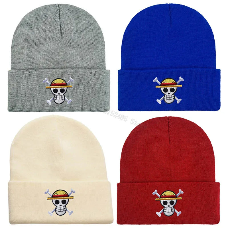 One Piece Knitted Hats Luffy Zoro Skull Embroidery Caps Fashion Men Women Winter Warm Beanie Cartoon Anime Bonnet Accessories