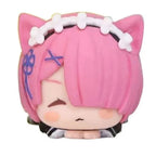 4CM Anime Figure RE: Zero-Starting Life in Another World Kawaii Rem Emilia Cute Cat Ears Lying Model Children's Toys PVC Doll