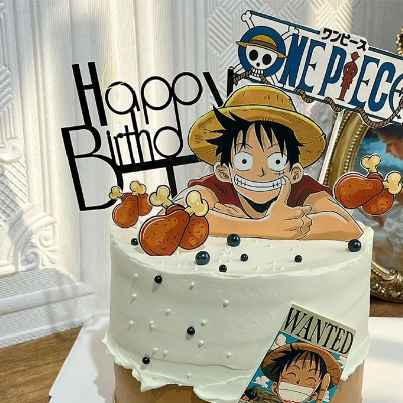 7pcs ONE PIECE Luffy Cake Topper Anime Boy Girl Birthday Cake Decorating Cake Flag Party Supplies for Kids Birthday Baby Shower