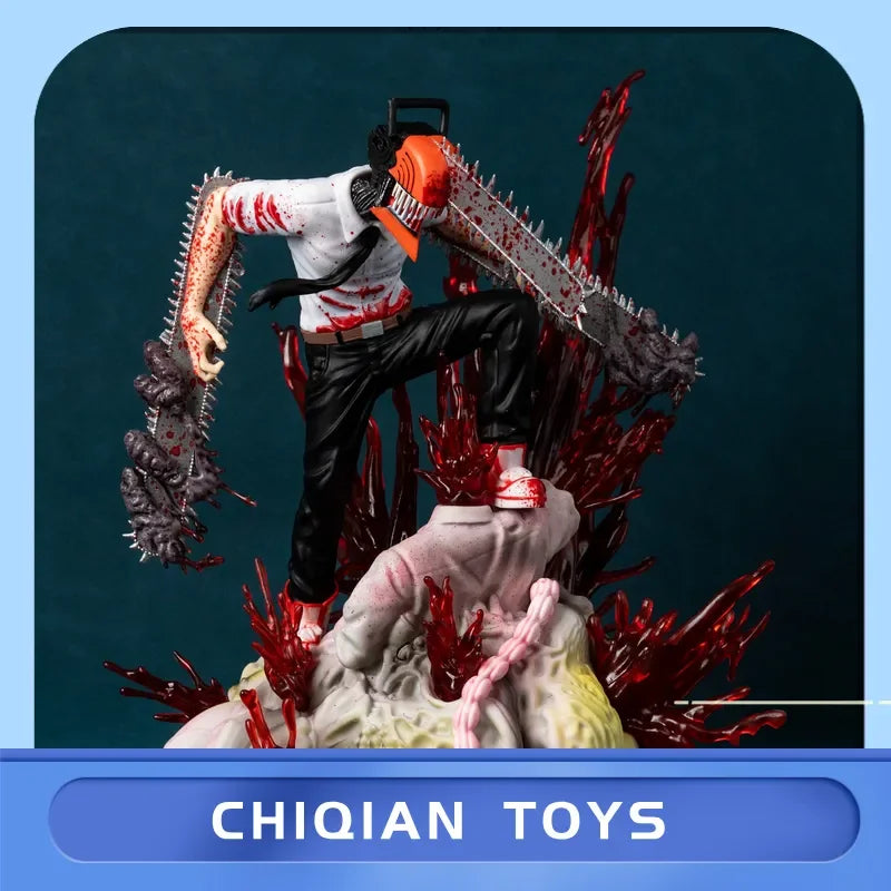 29cm Chainsaw Man Denji Pochita Battle Scene Anime Figure Model Statue Boys Collection Desktop Decoration Ornament Toys Gifts