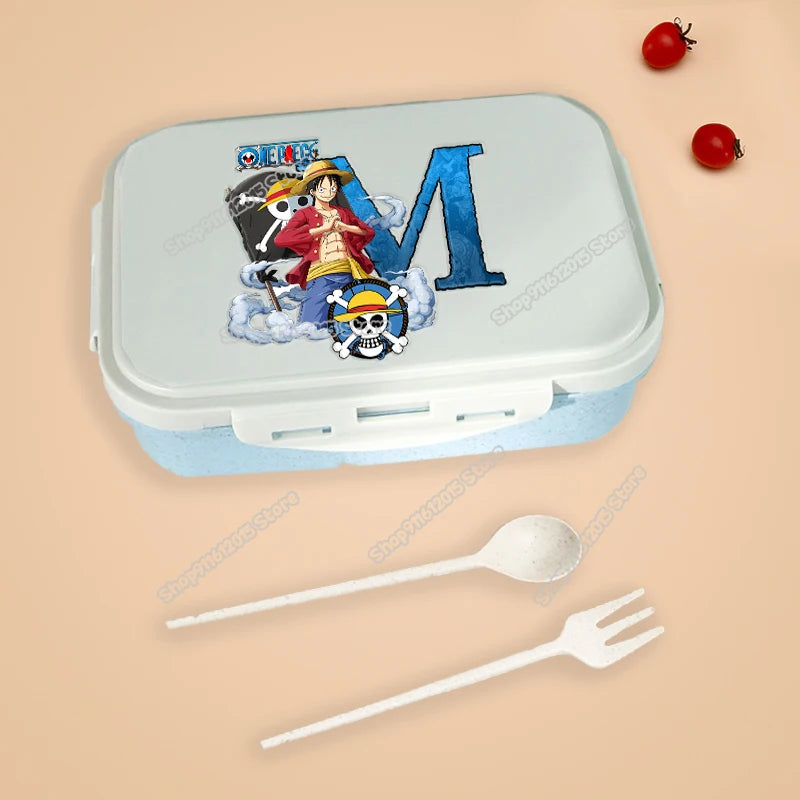 One Piece Luffy Letter Lunch Box Portable Kids Separated Bento Box Anime Cartoon Leakproof Food Container Microwave Dinnerware