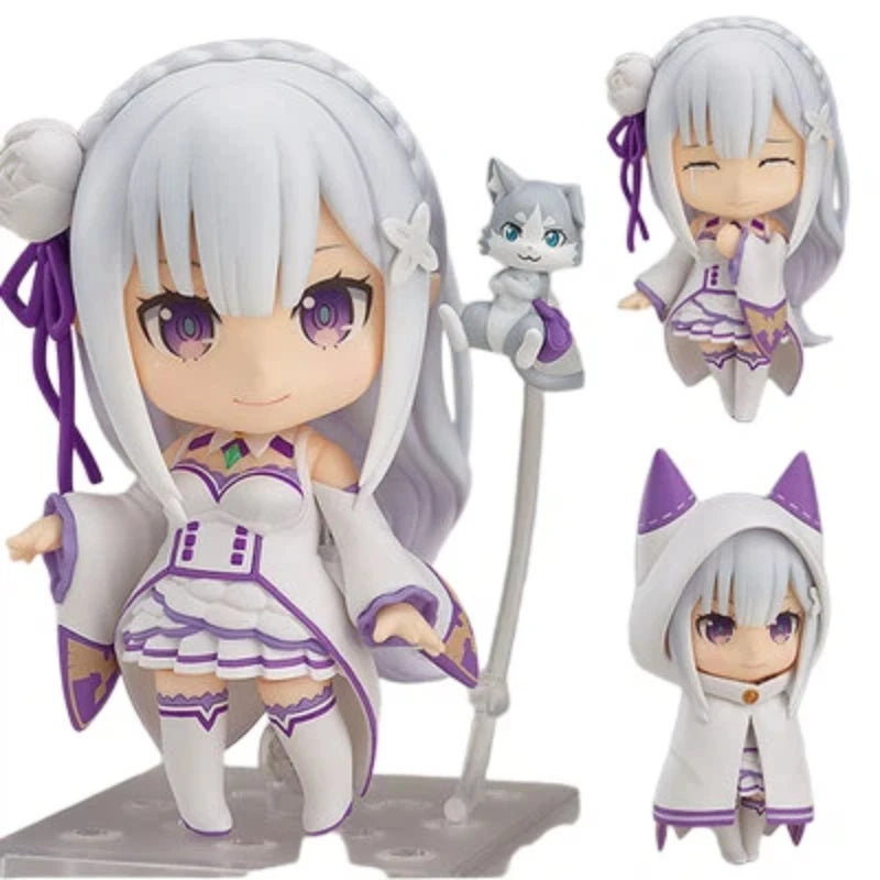 Re:Zero Emilia 751 Q Version Nendoroid Posable Anime Figure With Face Swap Toys Cute Doll Collectible Desktop Decoration Gifts