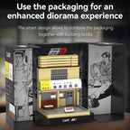 Cada Anime Initial D Tofu Shop House Model Building Blocks City Japanese Racing Car Parking Lot Bricks Toys Kid Gifts With LED