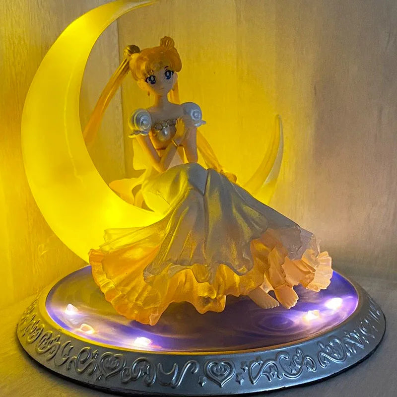 Sailor Moon Ornament Anime Surrounding Aesthetic Figure Model Glowing Night Light Room Desktop Decoration Cute Toy Children Gift