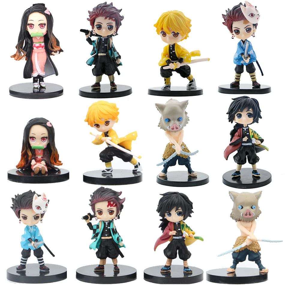 6pcs/12pcs/Sets Q Posket Figure Wholesale Demon Slayer Mini Figurine Kimetsu No Yaiba Small PVC Dolls Desktop Decoration