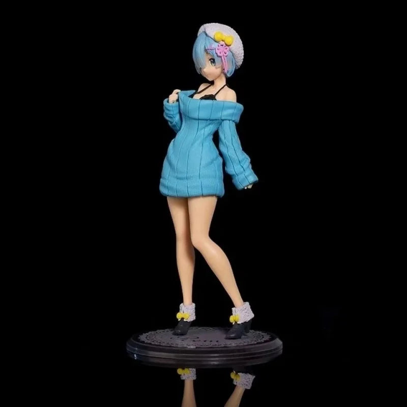 23cm Re:Zero Rem Figure Sweater Standing Cute Anime Model Desktop ornaments Can Be Collected Birthday Gift