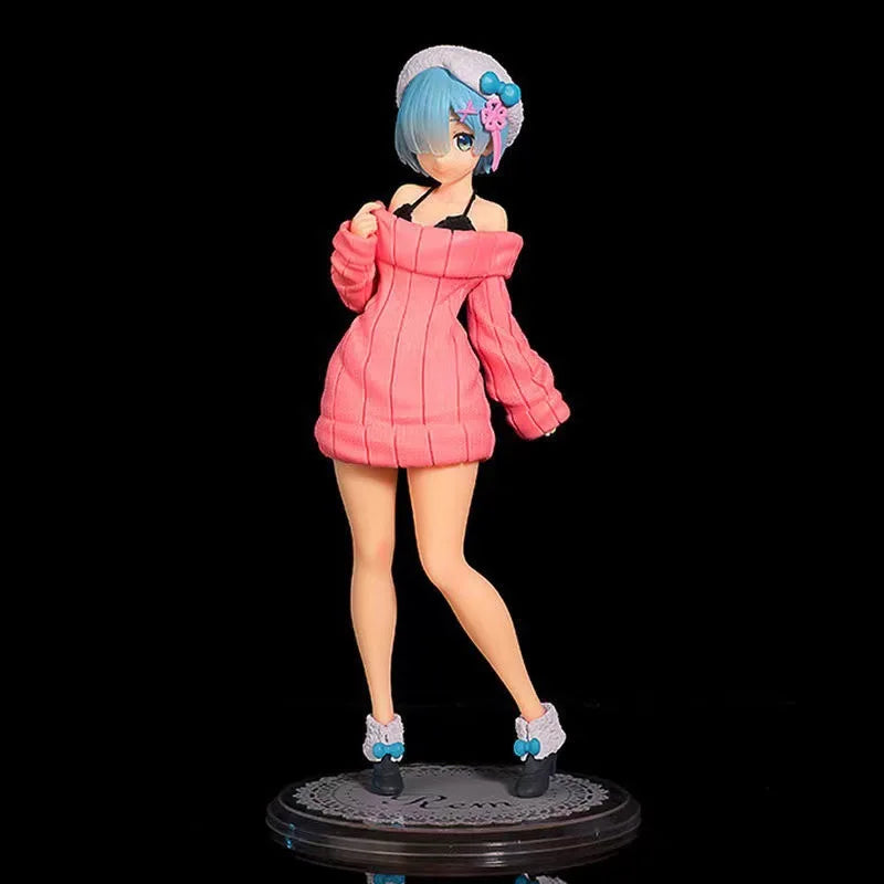 23cm Re:Zero Rem Figure Sweater Standing Cute Anime Model Desktop ornaments Can Be Collected Birthday Gift