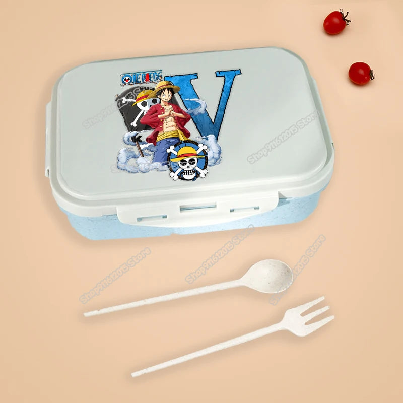 One Piece Luffy Letter Lunch Box Portable Kids Separated Bento Box Anime Cartoon Leakproof Food Container Microwave Dinnerware