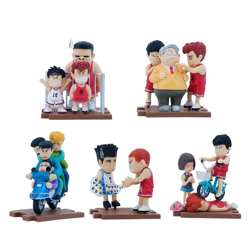 5pcs Slam Dunk Anime Figure Set - Sakuragi Hanamichi And Rukawa Kaede Statues for Boys Desktop Collection Ornament Gifts