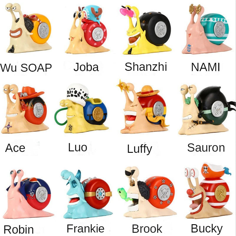 One Piece Den Den Mushi Anime Figure Luffy Ace Zoro Law Buggy Manga Statue Pvc Action Figurine Collection Model Toy Doll Gift