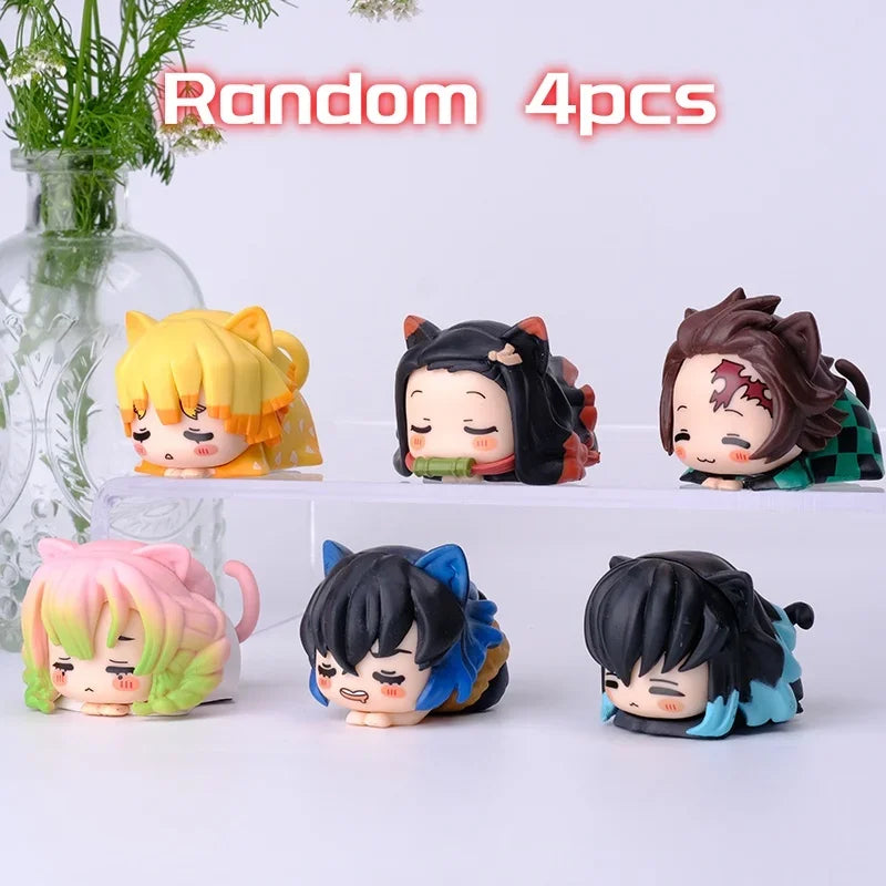 Demon Slayer Lying Down Statues Cartoon Tanjiro Nezuko Yuzuki Miho Figurines Kawaii Action Figures Home Decoration Anime Gifts