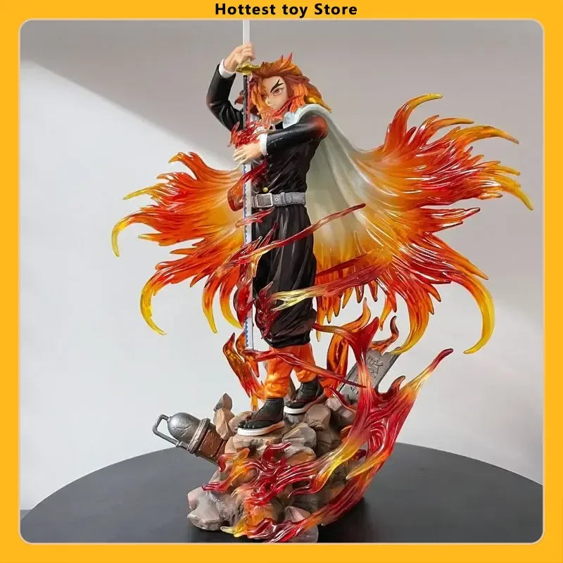 Demon Slayer Gk Flame 30cm Hashira Kyojuro Rengoku Drawing Sword Anime Figure Statue Model Desktop Computer Case Decoration Toy