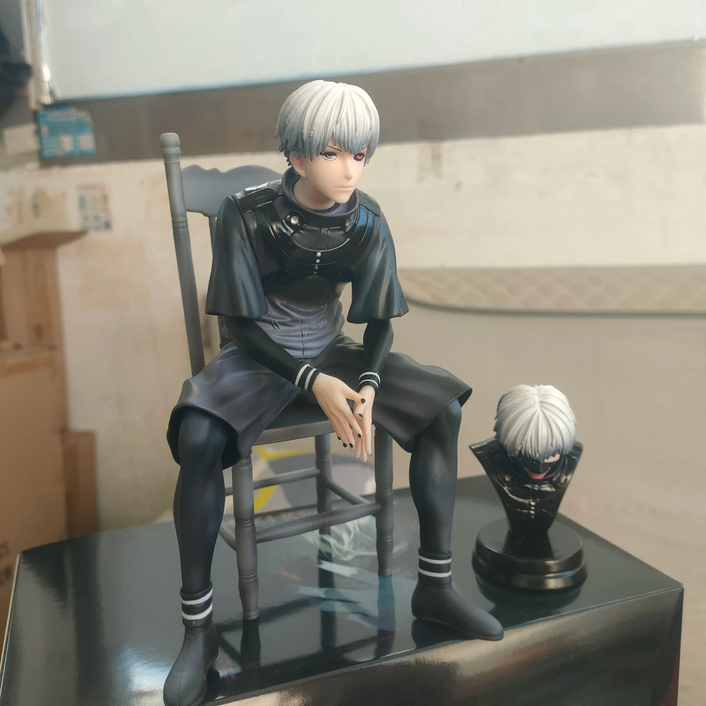 18cm GK Tokyo Ghoul Kaneki Ken With Chair BW Sitting Ver Toys Chinese Anime PVC Action Figure Toy Game Collectible Model Doll