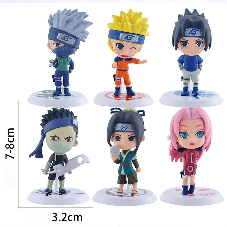 6 Pcs/Lot Q Version NARUTO Sasuke Gaara Uchiha Madara Figure 7-8cm 2 Style Personality Base Mini Figurines Decoration Doll Gifts