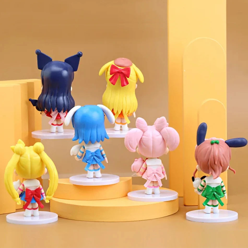 6 PCS/Set Pretty Guardian Sailor Moon 7cm Anime Figure Tsukino Usagi Chibiusa Hino Rei Kino Makoto Figurine Kids Toy