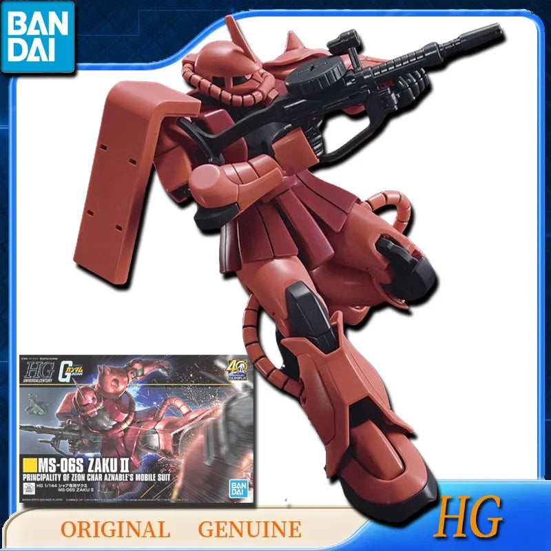 Bandai Original Genuine HG GUNDAM MS-06S ZAKU 2 Red Comet Ver. Anime Action Figures Toys for Kids Gift Assembly Model Ornaments