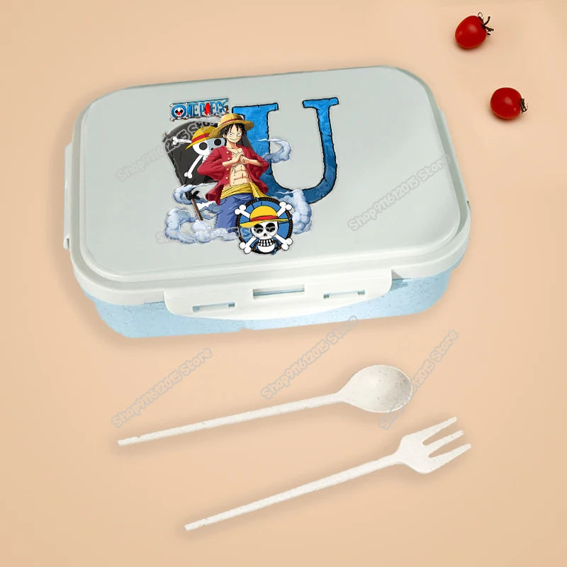 One Piece Luffy Letter Lunch Box Portable Kids Separated Bento Box Anime Cartoon Leakproof Food Container Microwave Dinnerware