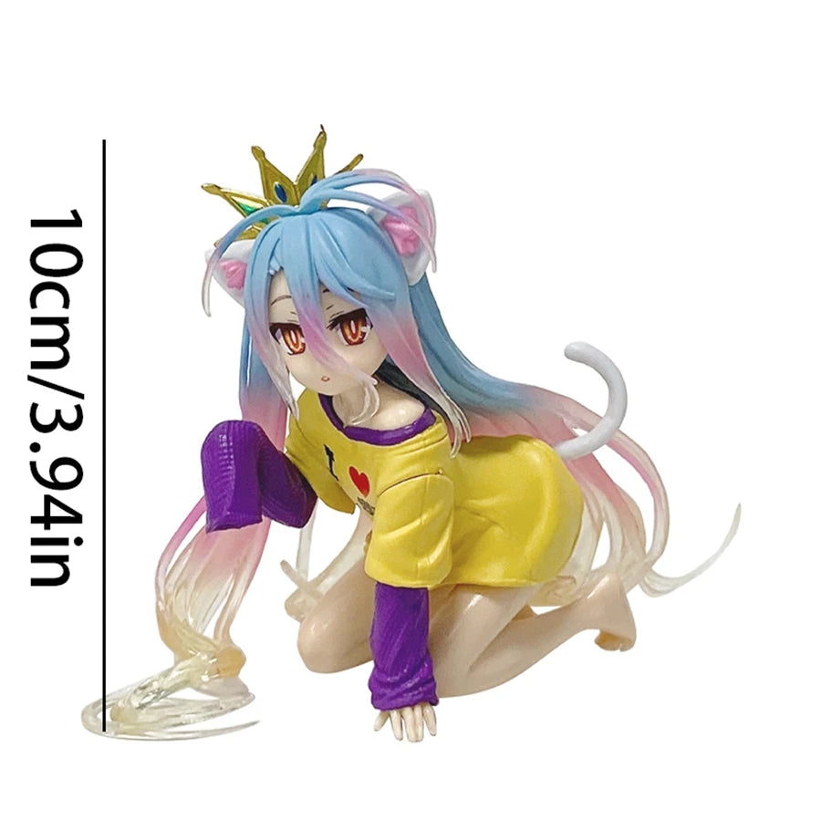 10cm No Game No Life Anime Figure Desktop Cute Cat Ear Shiro Action Figure Room Decorations PVC Adult Collection Model Doll Toys