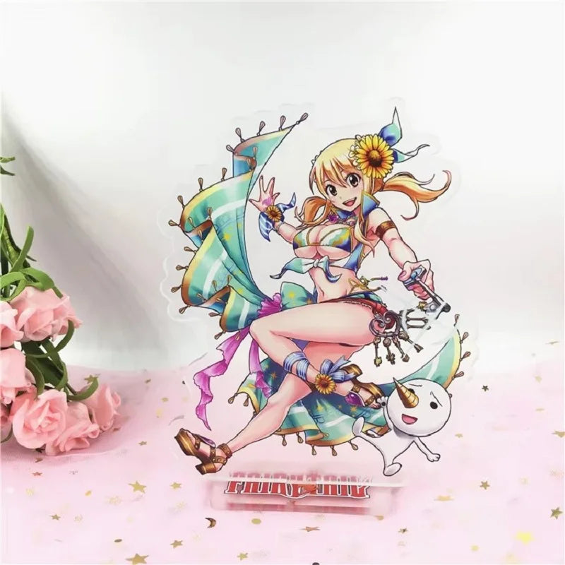 15cm FAIRY TAIL 100 YEARS QUEST Etherious Figure Acrylic Stand Lucy Heartfilia Statue Erza Scarlet Desk Ornament Toys Collection