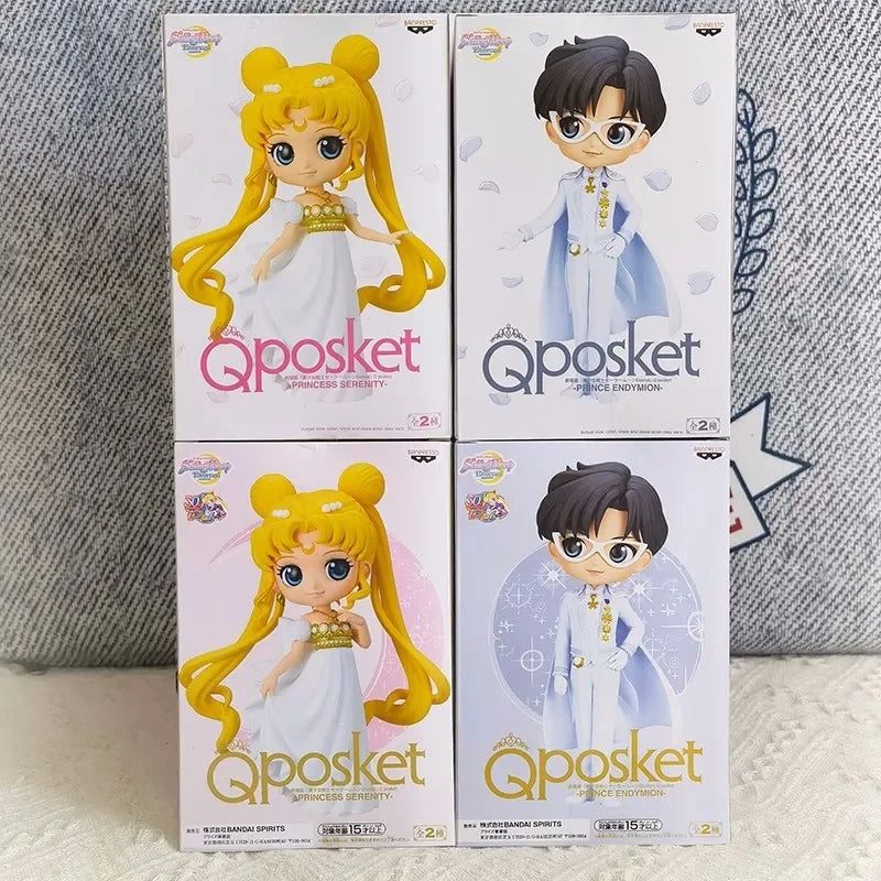 Original Bandai Qposket Sailor Moon Tsukino Usagi Chiba Mamoru Action Figure Wedding Dress Ver Figurine Pvc Statue Doll Toys