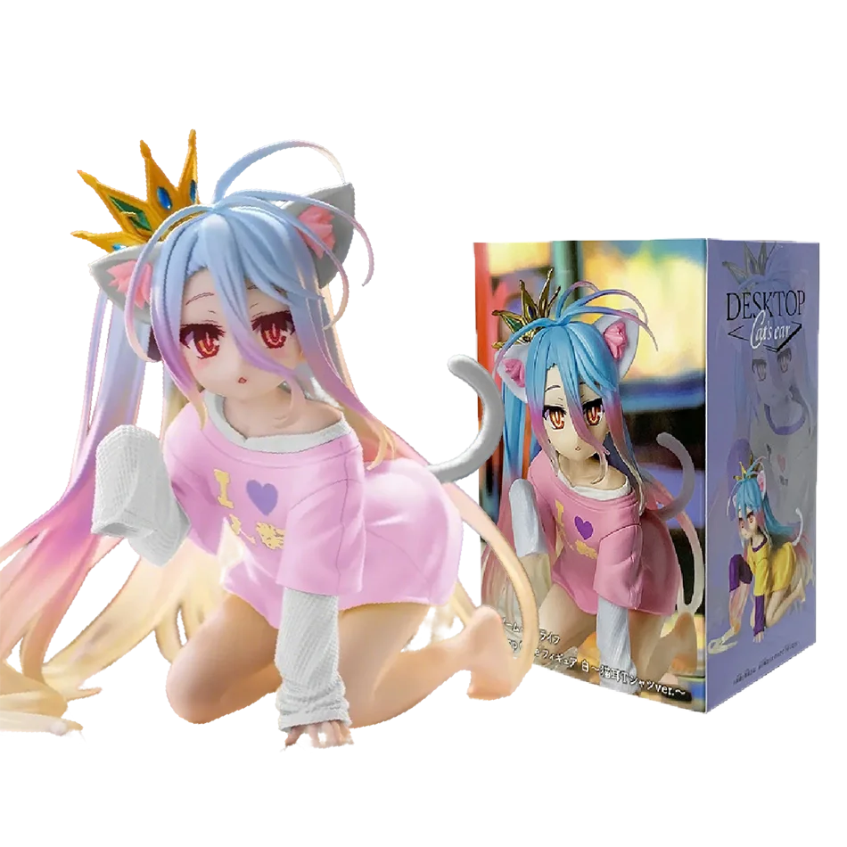 NO GAME NO LIFE 13cm White Action Figure Cat Ear T-shirt Ver. Figurine Collection Model Toy Kawaii Doll Desktop Decoration Gift