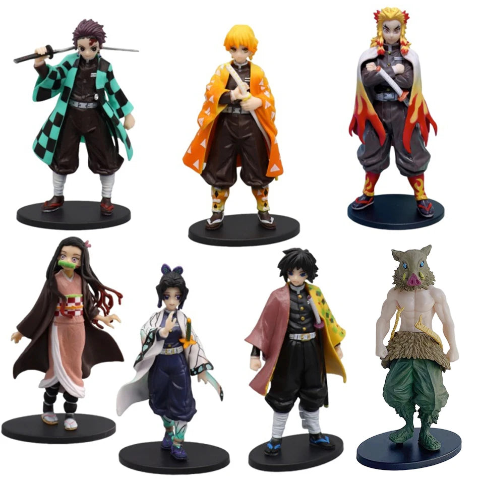 Demon Slayer Anime Action Figure - Kamado Tanjirou with Agatsuma Zenitsu And Nezuko PVC Model Toys Kimetsu No Yaiba Warriors