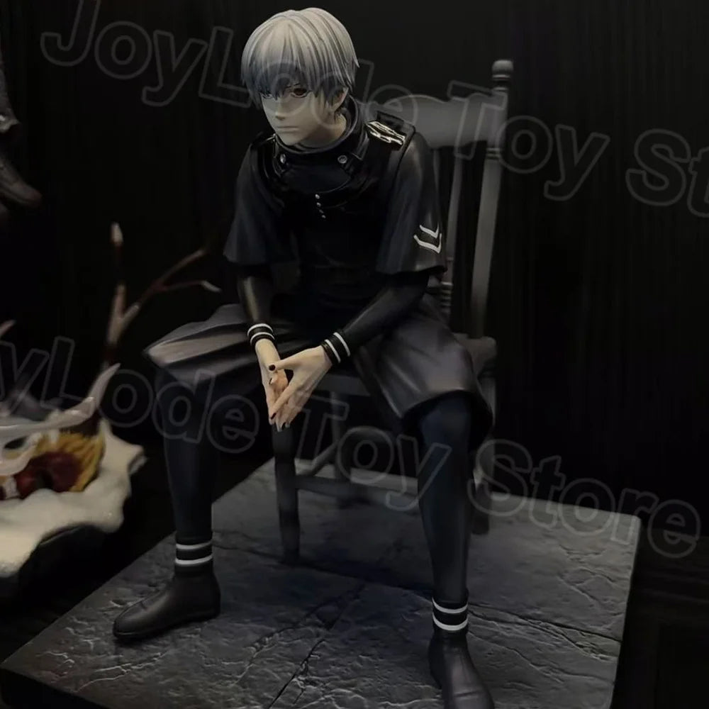 In Stock 19CM Ghoul Anime Figure Kaneki Ken Figurine Sitting Posture 2 Heads Arms PVC Statue Decor Collection Model Gift Toys