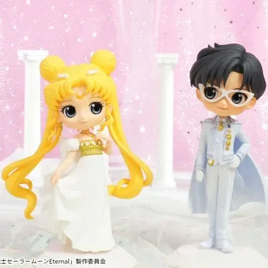 Original Bandai Qposket Sailor Moon Tsukino Usagi Chiba Mamoru Action Figure Wedding Dress Ver Figurine Pvc Statue Doll Toys