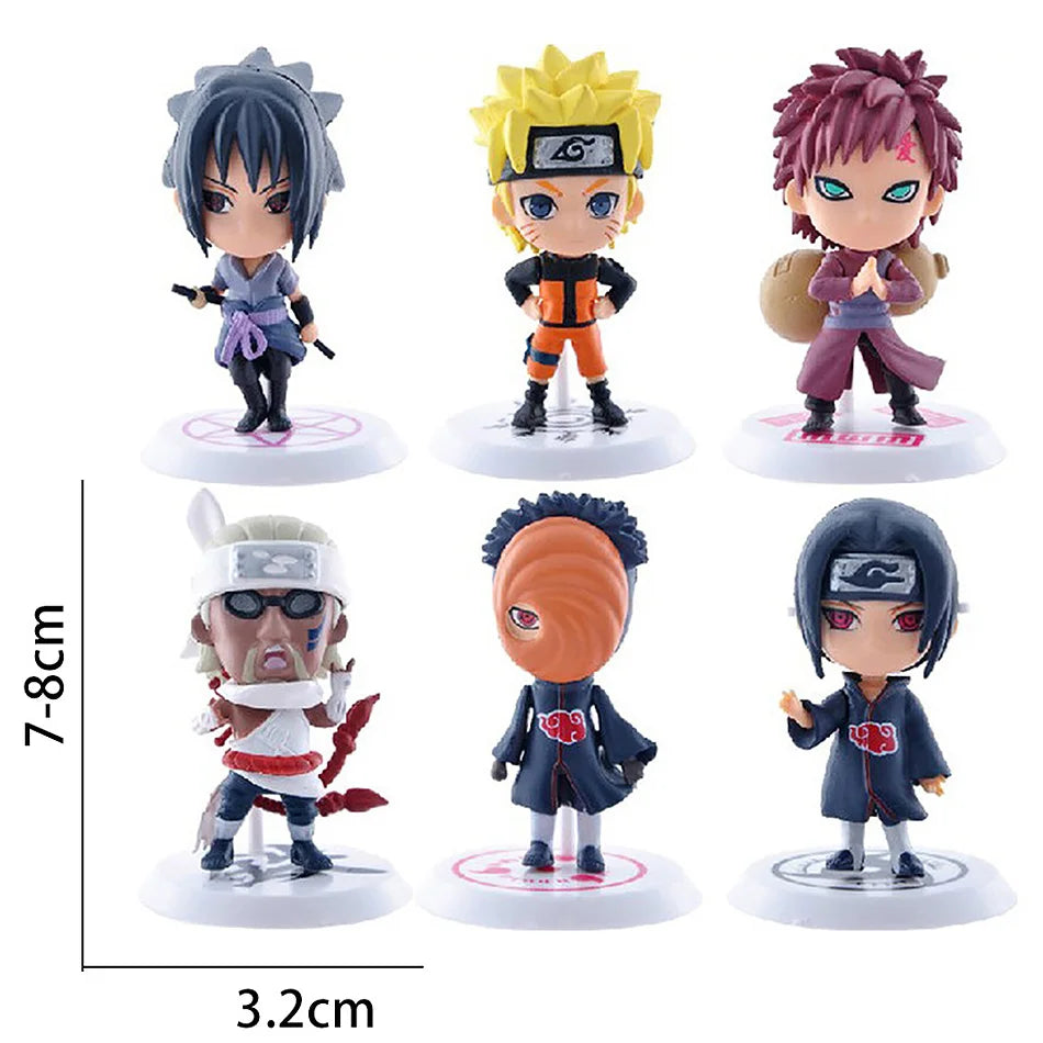 6 Pcs/Lot Q Version NARUTO Sasuke Gaara Uchiha Madara Figure 7-8cm 2 Style Personality Base Mini Figurines Decoration Doll Gifts