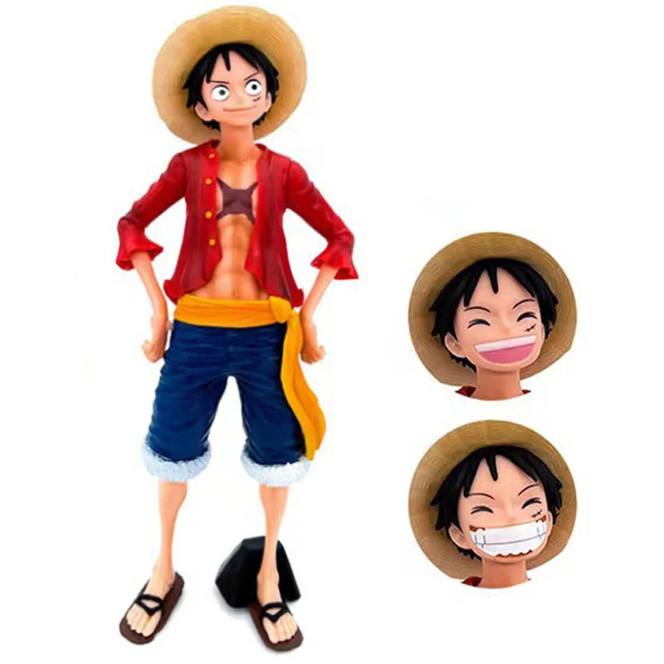 28cm One Piece Anime Figure Confident Smiley Luffy Three Form Face Changing Action Figurine Doll PVC Model Toys Collection Gifts
