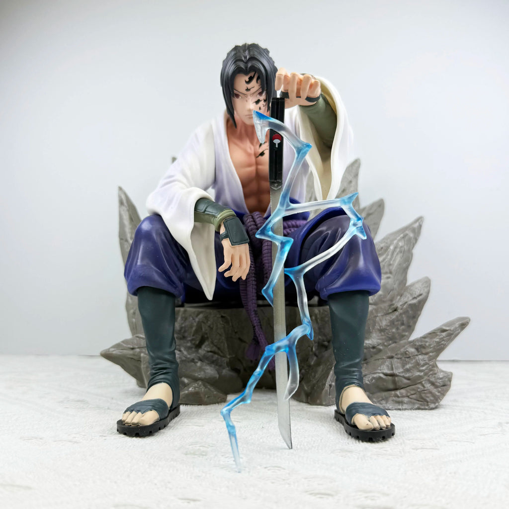 18cm NARUTO Uchiha Sasuke Mantra Seal Action Figure Sitting Pose Pvc Model Statue Collection Decoration Toys Gift Ornaments