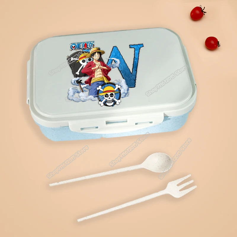 One Piece Luffy Letter Lunch Box Portable Kids Separated Bento Box Anime Cartoon Leakproof Food Container Microwave Dinnerware