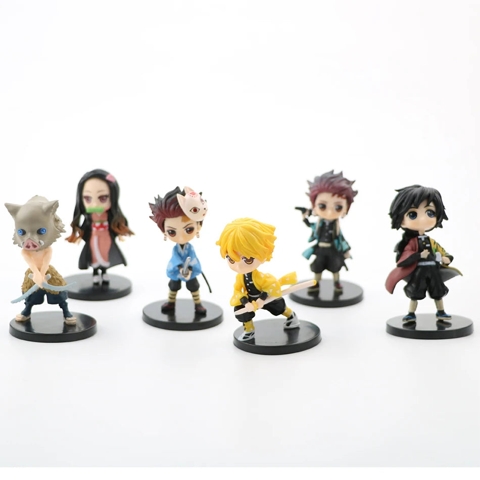 6pcs/12pcs/Sets Q Posket Figure Wholesale Demon Slayer Mini Figurine Kimetsu No Yaiba Small PVC Dolls Desktop Decoration