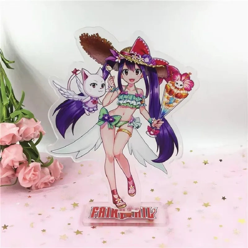 15cm FAIRY TAIL 100 YEARS QUEST Etherious Figure Acrylic Stand Lucy Heartfilia Statue Erza Scarlet Desk Ornament Toys Collection