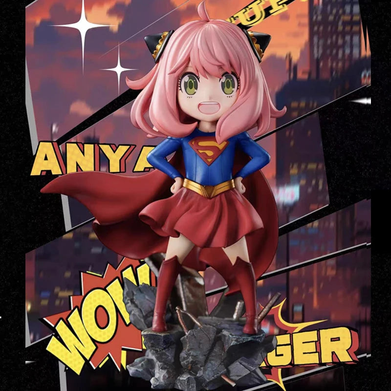 16cm Spy Family Figure Anime Anya Pvc Model Cos Supergirl Figurine Cute Statue Ornament Desk Decor Birthday Gift