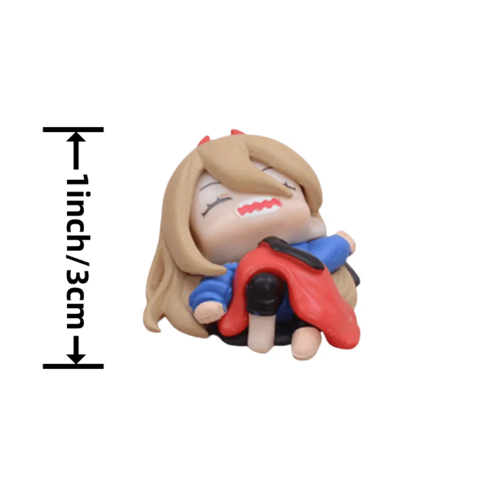 Cute Chainsaw Man House Decoration Sleeping Denji Makima Aki Figure Statues Anime Kawaii Power Figurine Pochita Desk Accessories