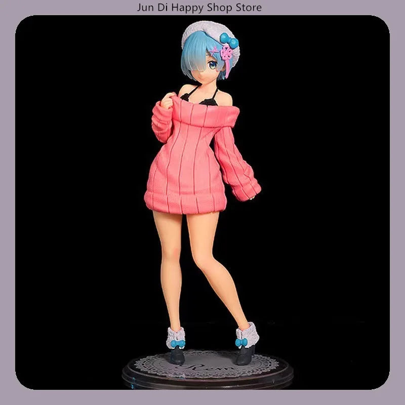 23cm Re:Zero Rem Figure Sweater Standing Cute Anime Model Desktop ornaments Can Be Collected Birthday Gift
