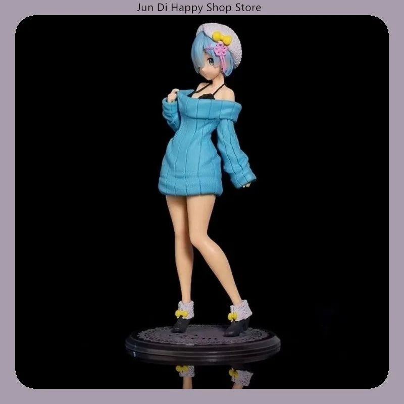 23cm Re:Zero Rem Figure Sweater Standing Cute Anime Model Desktop ornaments Can Be Collected Birthday Gift