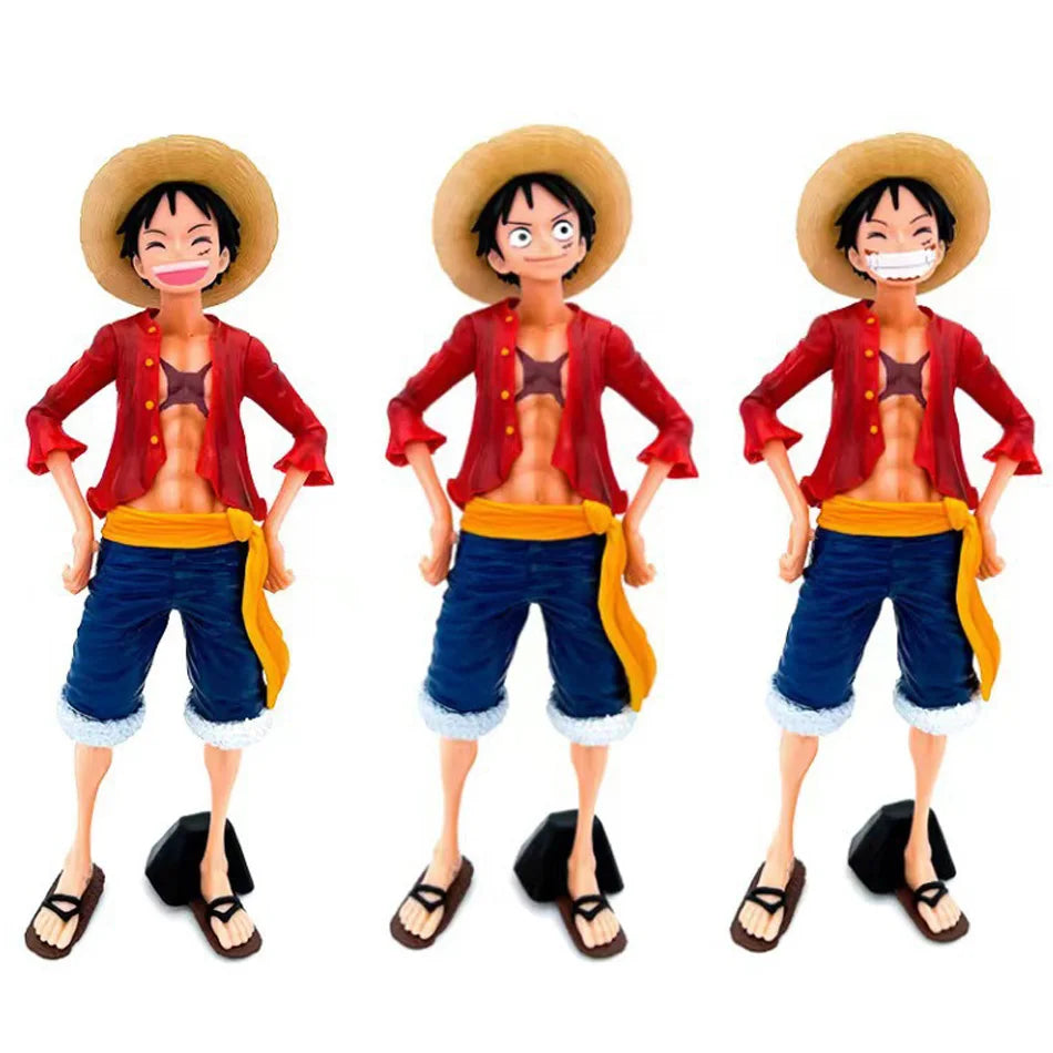28cm One Piece Anime Figure Confident Smiley Luffy Three Form Face Changing Action Figurine Doll PVC Model Toys Collection Gifts