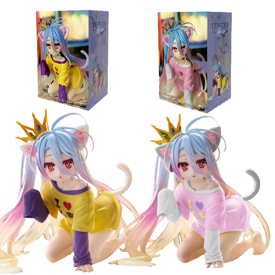 NO GAME NO LIFE 13cm White Action Figure Cat Ear T-shirt Ver. Figurine Collection Model Toy Kawaii Doll Desktop Decoration Gift