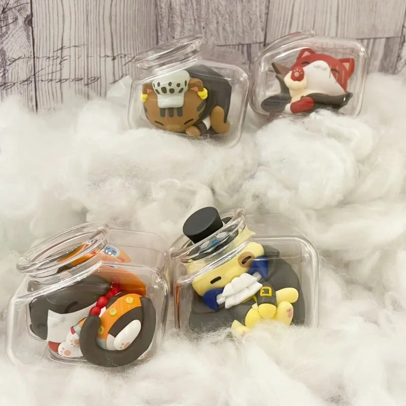 N Stock 100% Genuine Mh OnePiece Anime Figurine Pirate King Straw Hat Luffy Bottle Cat Goodnight Series Blind Box Cute Gift