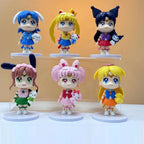 6 PCS/Set Pretty Guardian Sailor Moon 7cm Anime Figure Tsukino Usagi Chibiusa Hino Rei Kino Makoto Figurine Kids Toy